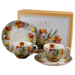 Set 2 cesti espresso cu farfurii din portelan 110 ml "Tulipany" in cutie decorativa