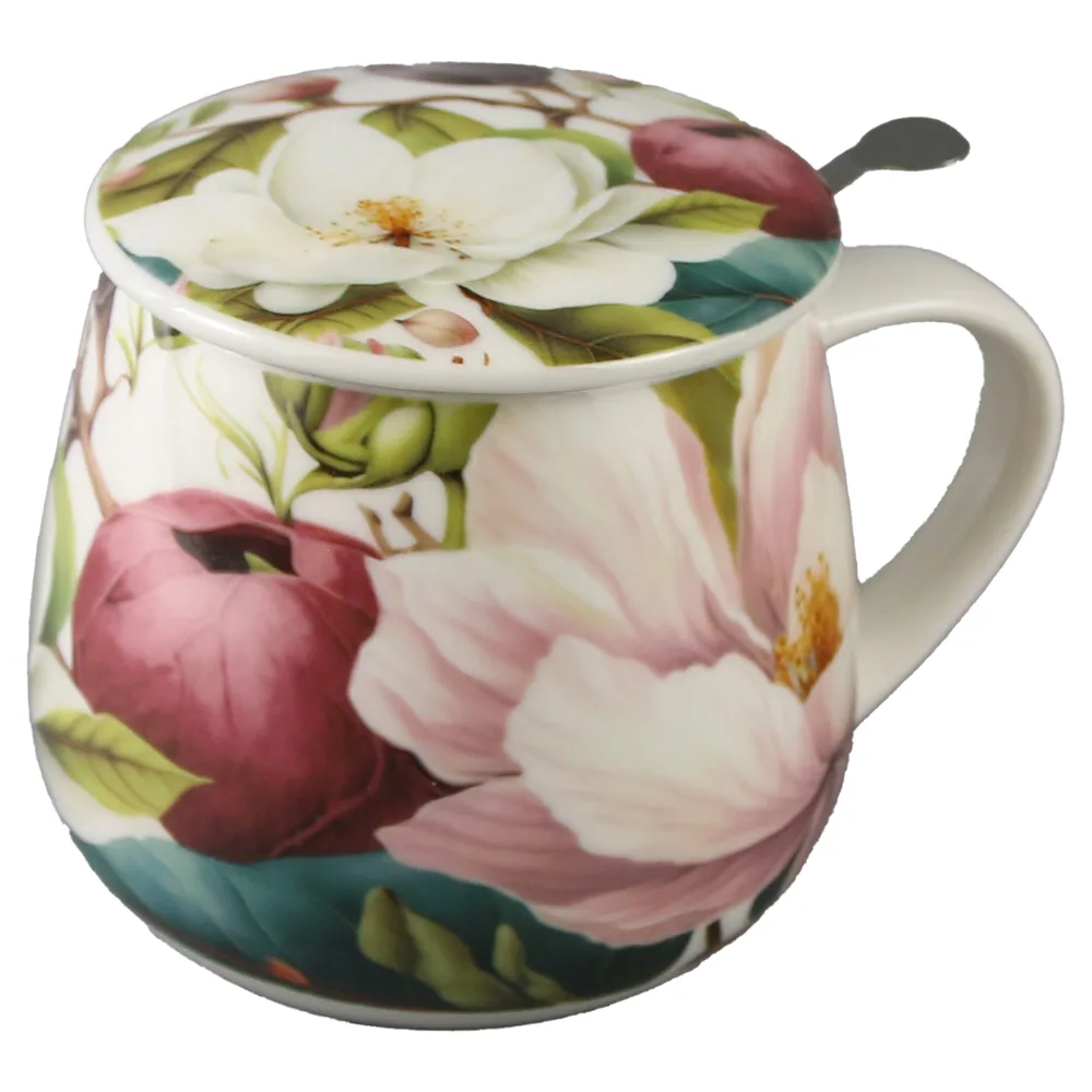 Cana portelan cu infuzor metalic si capac 430 ml "Magnolie" in cutie decorativa Cana portelan cu infuzor metalic si capac 430 ml "Magnolie" in cutie decorativa