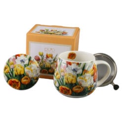 Cana portelan cu infuzor metalic si capac 430 ml "Tulipany" in cutie decorativa