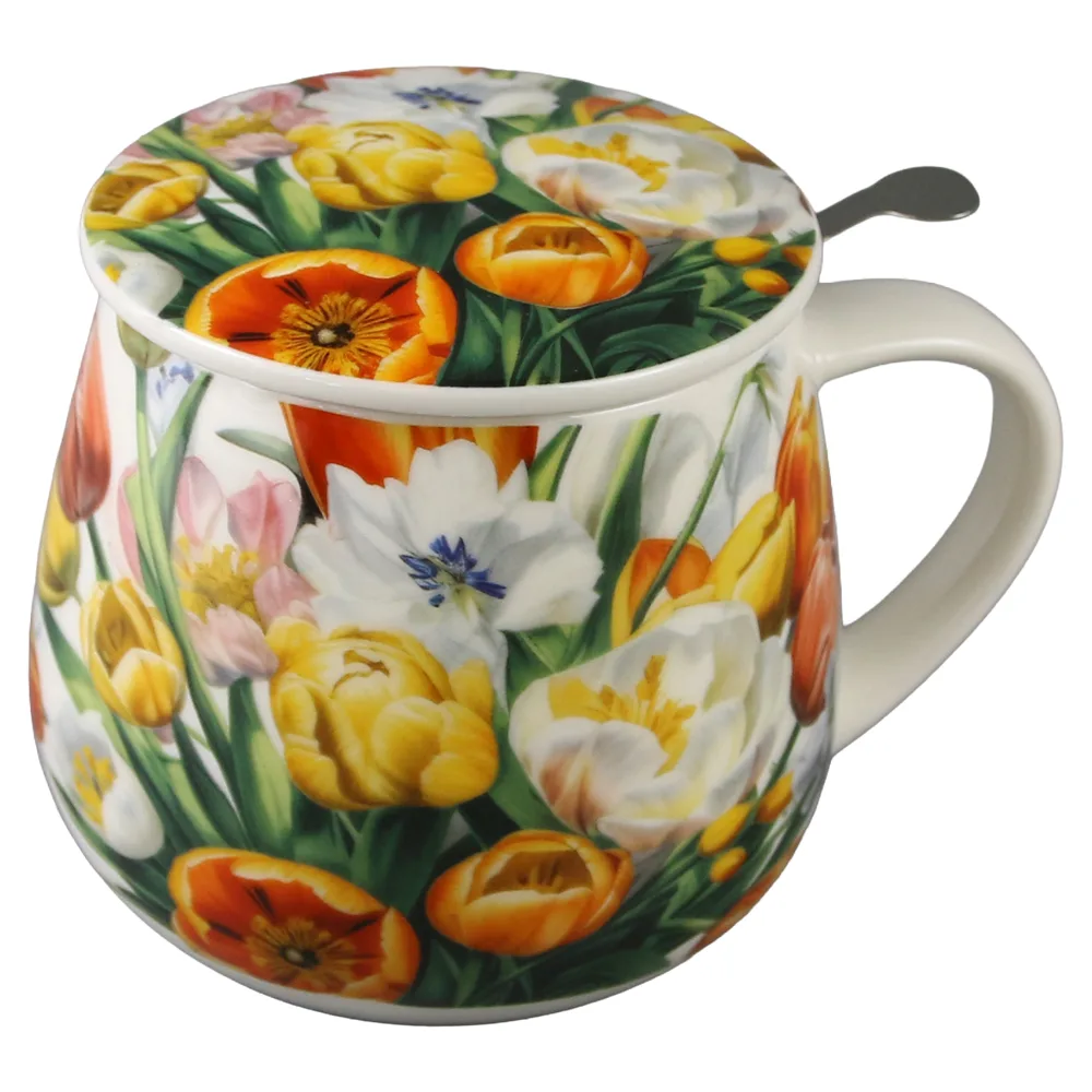 Cana portelan cu infuzor metalic si capac 430 ml "Tulipany" in cutie decorativa