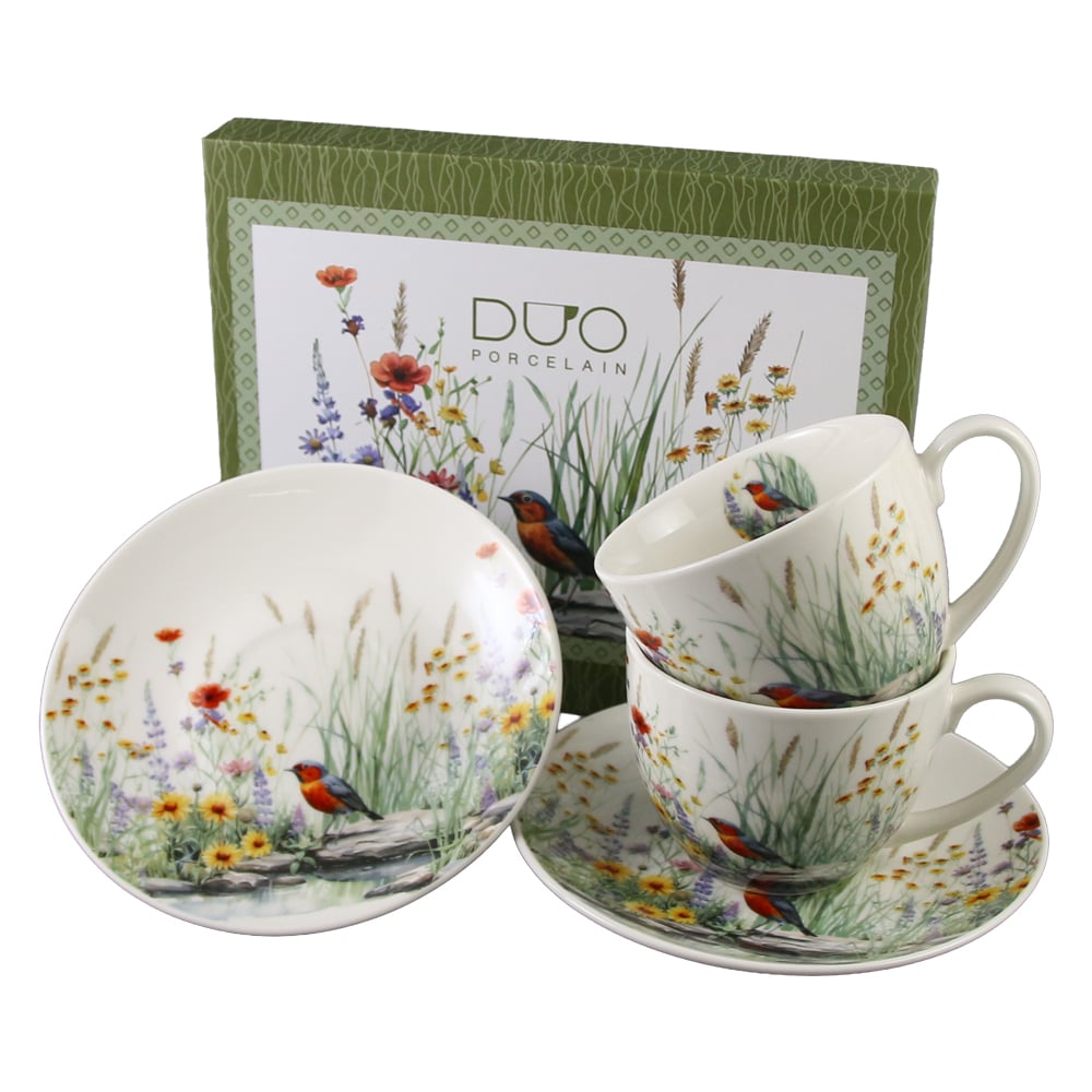 Set 2 cesti cu farfurii din portelan 270 ml "July" in cutie decorativa Set 2 cesti cu farfurii din portelan 270 ml "July" in cutie decorativa