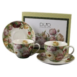 Set 2 cesti cu farfurii din portelan 270 ml "Peonies" in cutie decorativa