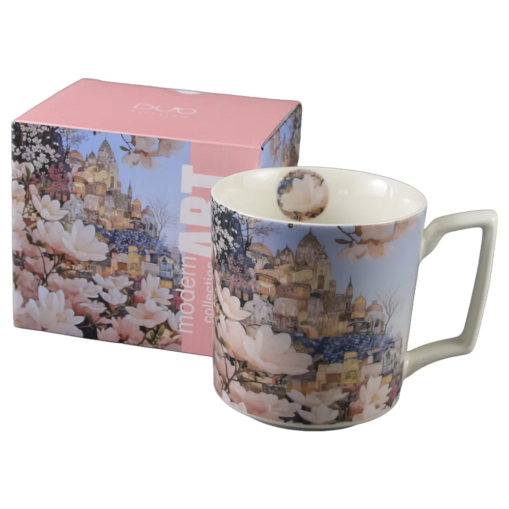 Cana din portelan 450 ml " Modern city of magnolias" in cutie decorativa Cana din portelan 450 ml " Modern city of magnolias" in cutie decorativa