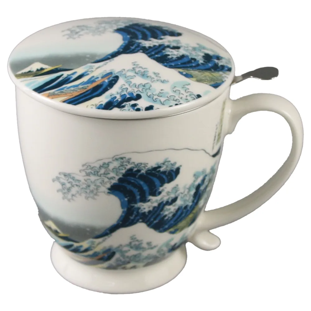 Cana portelan cu infuzor metalic si capac 510 ml "The Great Wave" de K. Hokusai in cutie decorativa
