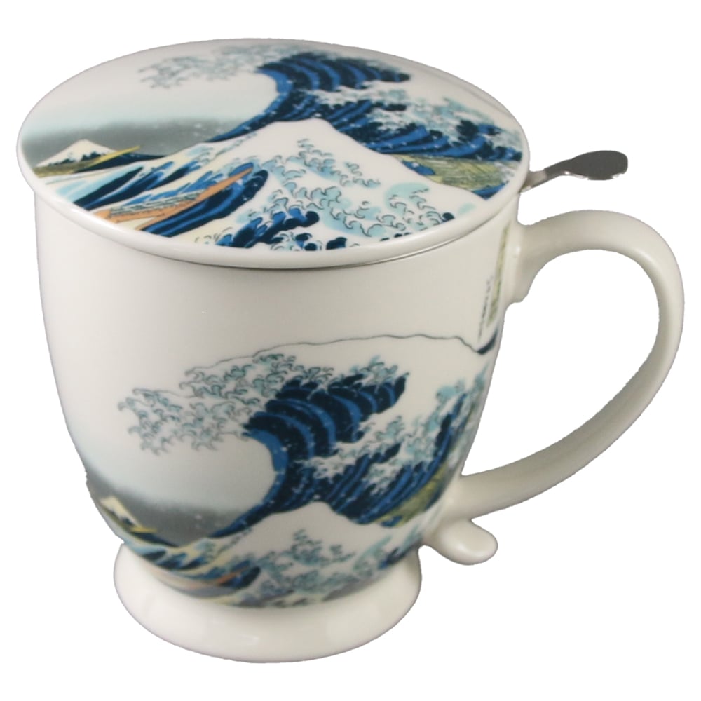 Cana portelan cu infuzor metalic si capac 510 ml "The Great Wave" de K. Hokusai in cutie decorativa Cana portelan cu infuzor metalic si capac 510 ml "The Great Wave" de K. Hokusai in cutie decorativa