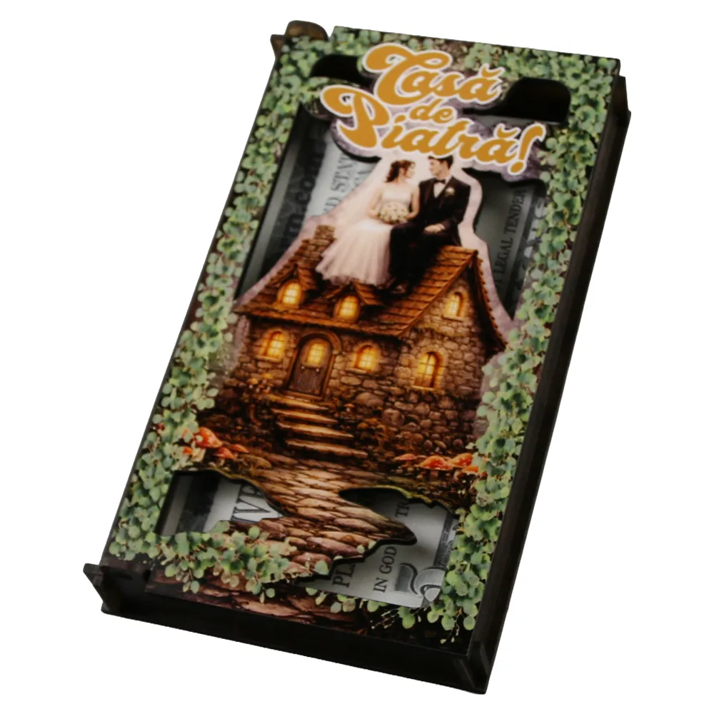 Caseta cadou din lemn pentru bani "Casa de Piatra!" 17.5 x 10 cm Caseta cadou din lemn pentru bani "Casa de Piatra!" 17.5 x 10 cm