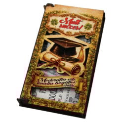 Caseta cadou absolvire din lemn pentru bani "Mult Succes!" 17.5 x 10 cm