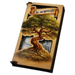 Caseta cadou din lemn pentru bani "Cu Respect!" 17.5 x 10 cm