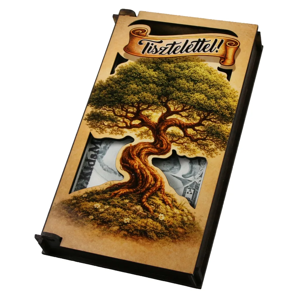 Caseta cadou din lemn pentru bani "Tisztelettel!" 17.5 x 10 cm Caseta cadou din lemn pentru bani "Tisztelettel!" 17.5 x 10 cm
