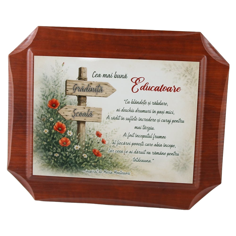 Placheta din lemn "Cea mai buna Educatoare..." 27 x 22 cm Placheta din lemn "Cea mai buna Educatoare..." 27 x 22 cm