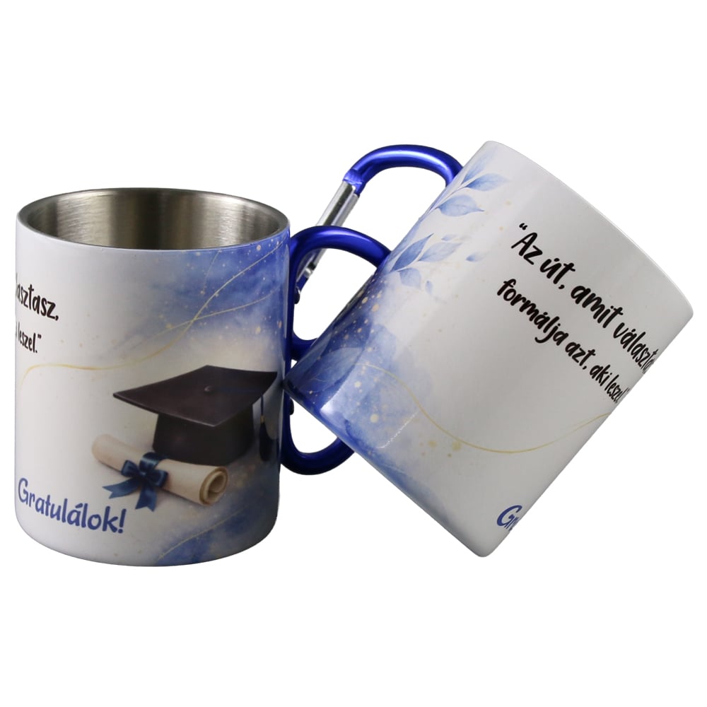 Cana metalica cu carabina pentru absolvire "Az ut amit valasztasz..." 240 ml Cana metalica cu carabina pentru absolvire "Az ut amit valasztasz..." 240 ml