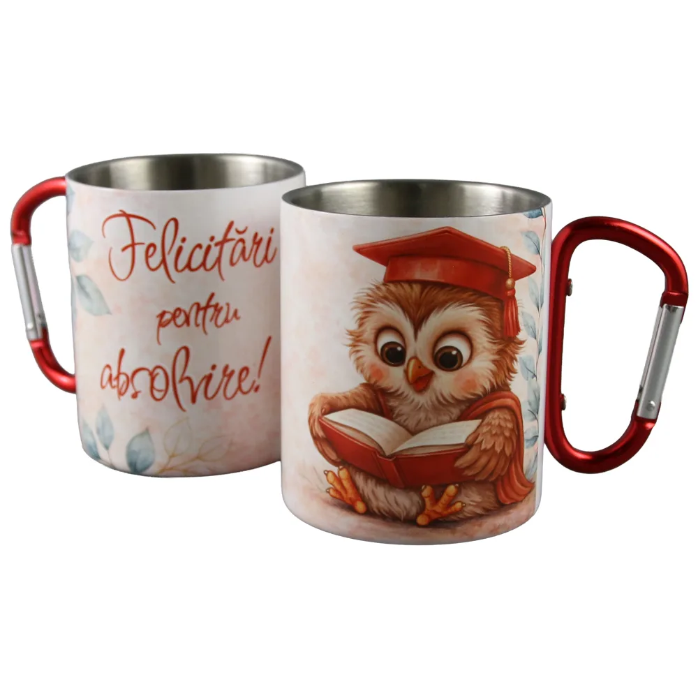 Cana metalica cu carabina "Felicitari pentru Absolvire!" 240 ml Cana metalica cu carabina "Felicitari pentru Absolvire!" 240 ml