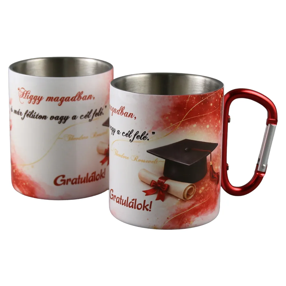 Cana metalica cu carabina pentru absolvire "Higgy magadban..." 240 ml Cana metalica cu carabina pentru absolvire "Higgy magadban..." 240 ml