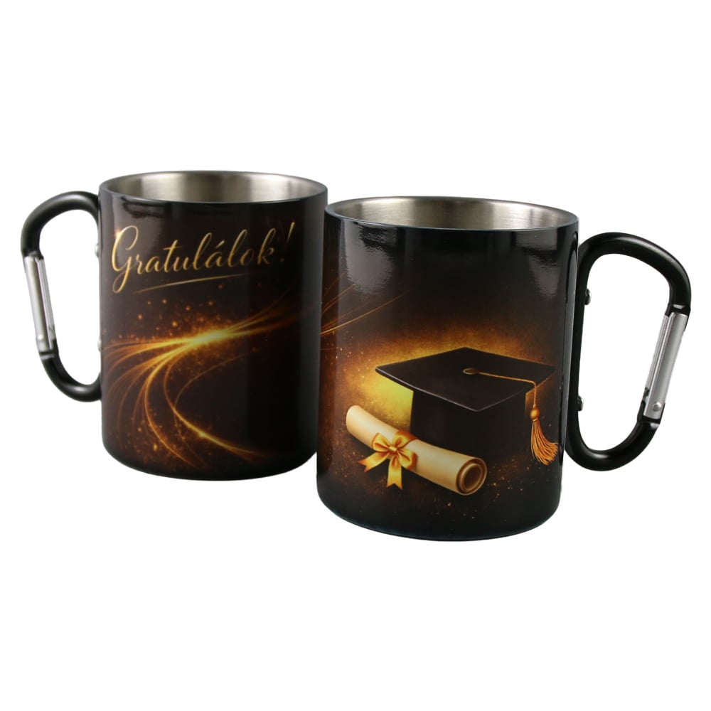 Cana metalica cu carabina pentru absolvire "Gratulalok!" 240 ml Cana metalica cu carabina pentru absolvire "Gratulalok!" 240 ml