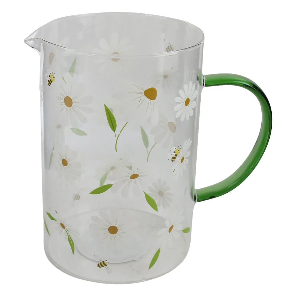 Cana de sticla cu cioc 1600 ml margarete si albinute Cana de sticla cu cioc 1600 ml margarete si albinute