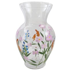 Vaza din sticla decorata cu flori de camp 20 cm