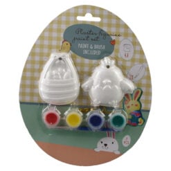 Set de 2 figurine din ipsos pentru colorat cu vopsele si o pensula