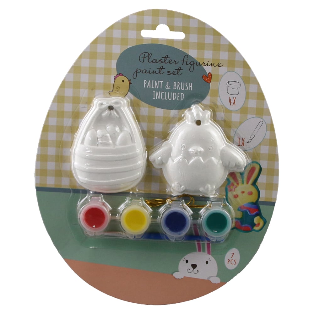 Set de 2 figurine din ipsos pentru colorat cu vopsele si o pensula Set de 2 figurine din ipsos pentru colorat cu vopsele si o pensula