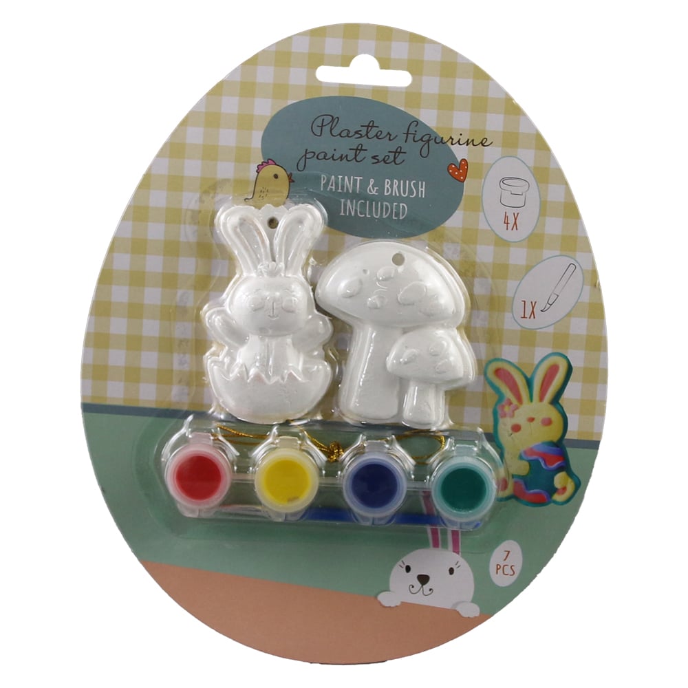 Set de 2 figurine din ipsos pentru colorat cu vopsele si o pensula Set de 2 figurine din ipsos pentru colorat cu vopsele si o pensula