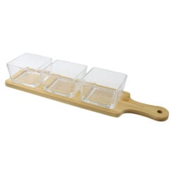 Set 3 boluri din sticla cu suport bambus 40 x 10 x 6 cm