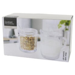 Set zaharnita din sticla cu lingurita si cana pentru lapte 280 / 350 ml