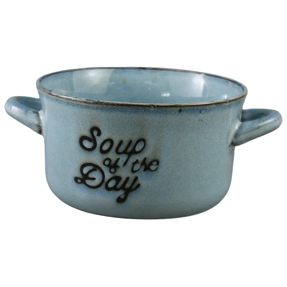 Bol pentru supa din ceramica cu doua manere "Soup of the day" 13 x 7.5 cm Bol pentru supa din ceramica cu doua manere "Soup of the day" 13 x 7.5 cm