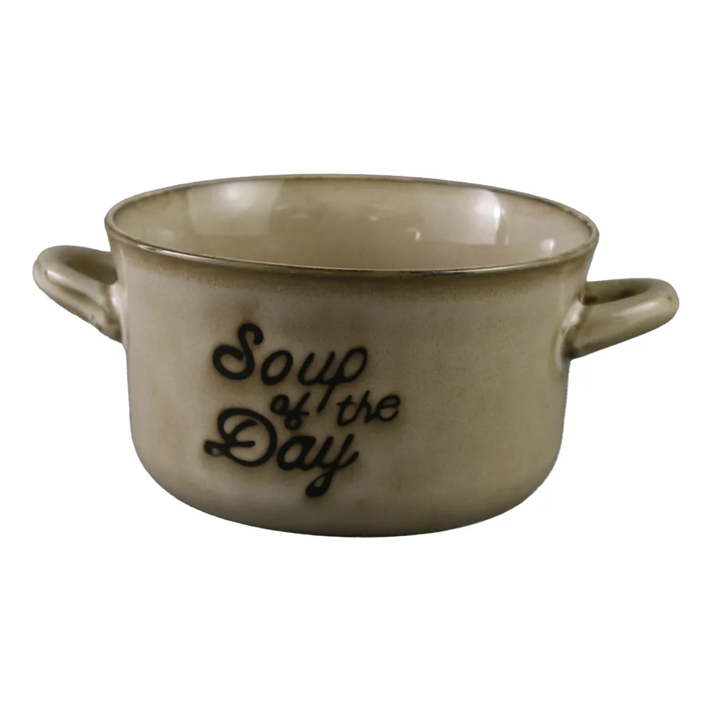 Bol pentru supa din ceramica cu doua manere "Soup of the day" 13 x 7.5 cm Bol pentru supa din ceramica cu doua manere "Soup of the day" 13 x 7.5 cm