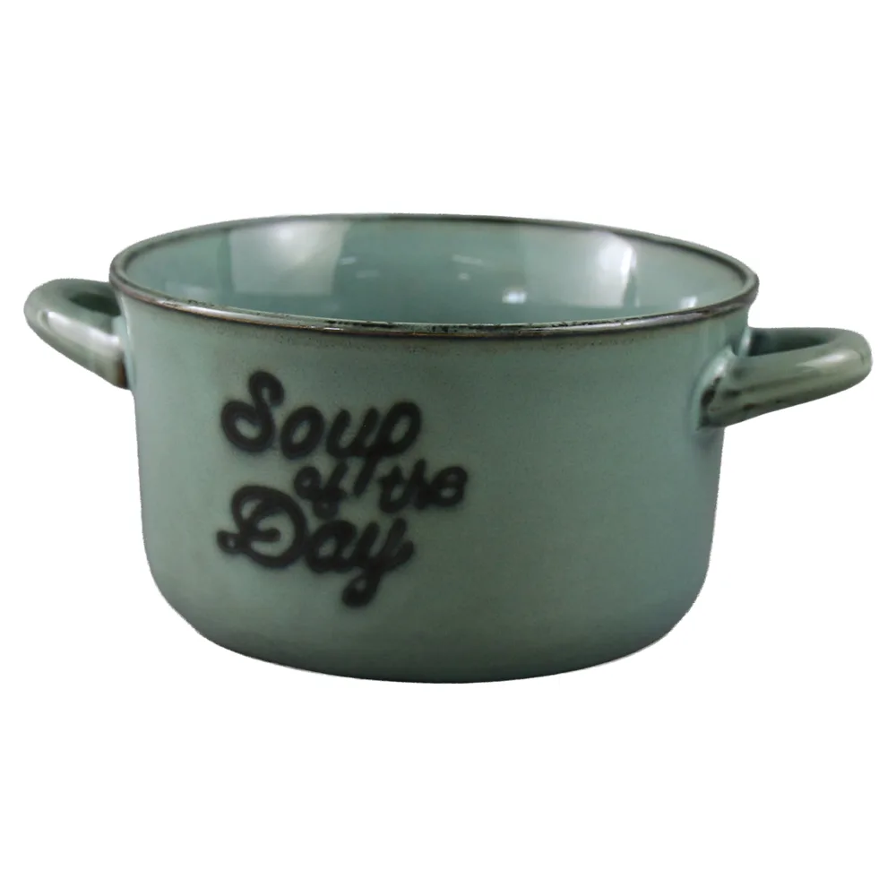 Bol pentru supa din ceramica cu doua manere "Soup of the day" 13 x 7.5 cm Bol pentru supa din ceramica cu doua manere "Soup of the day" 13 x 7.5 cm