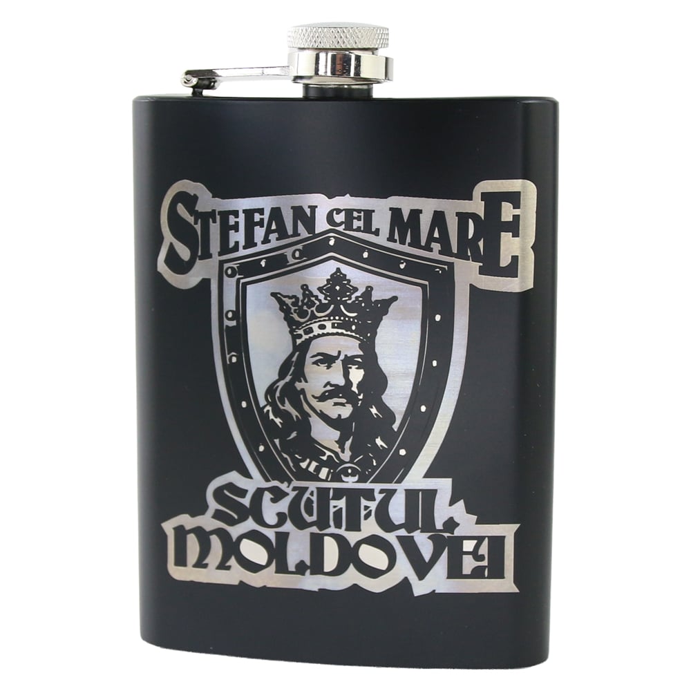 Plosca metalica gravata 220 ml "Stefan cel Mare Plosca metalica gravata 220 ml "Stefan cel Mare