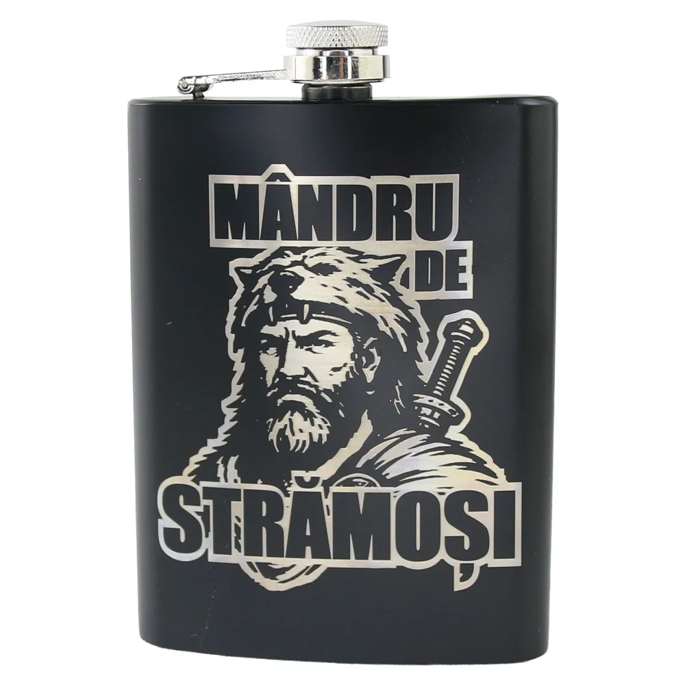 Plosca metalica gravata 220 ml "Mandru de Stramosi" Plosca metalica gravata 220 ml "Mandru de Stramosi"