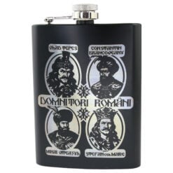 Plosca metalica gravata 220 ml "Domnitori Romani - Vlad Tepes / Constantin Brancoveanu / Mihai Viteazul / Stefan cel Mare"