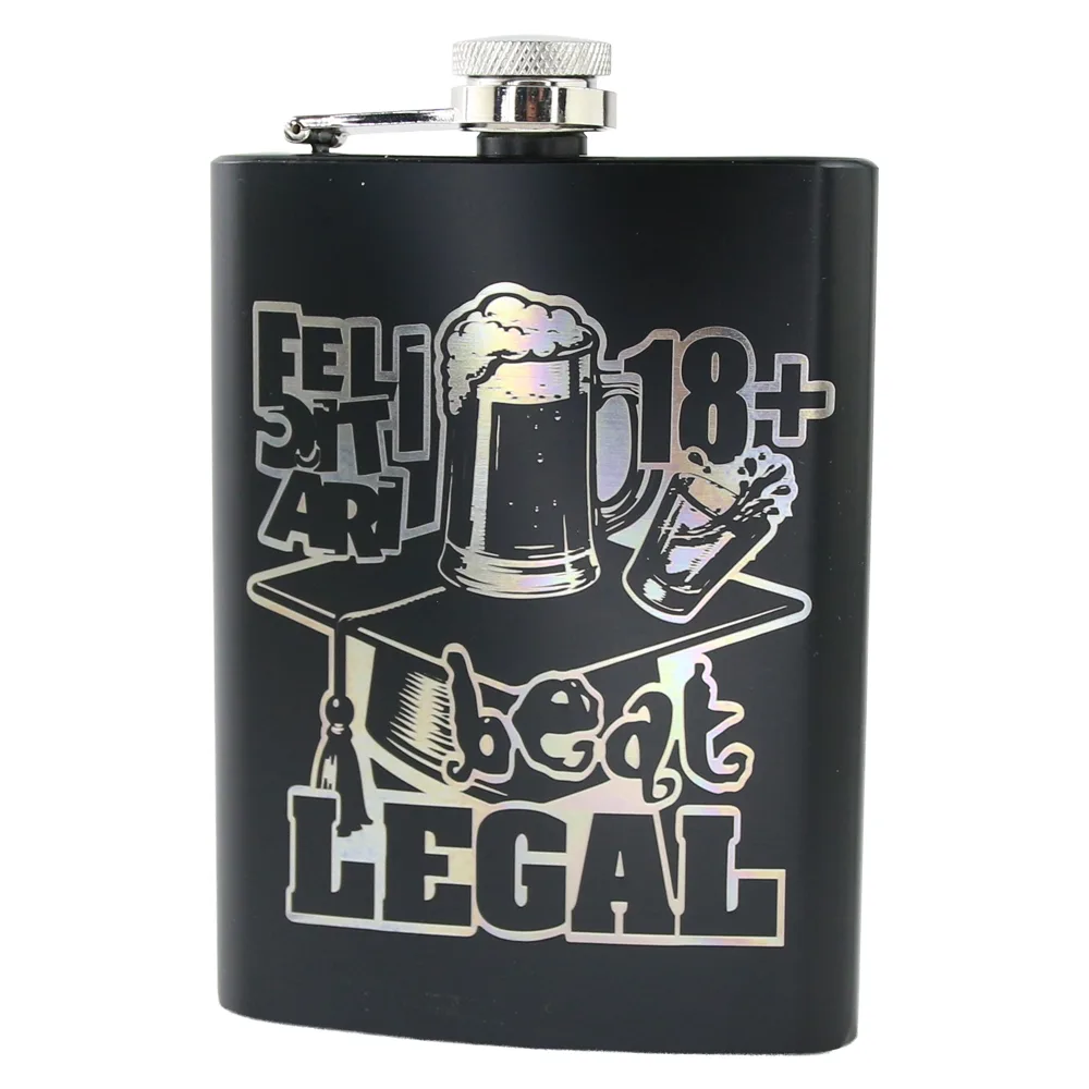 Plosca metalica gravata 220 ml "Felicitari 18+ Beat legal" Plosca metalica gravata 220 ml "Felicitari 18+ Beat legal"