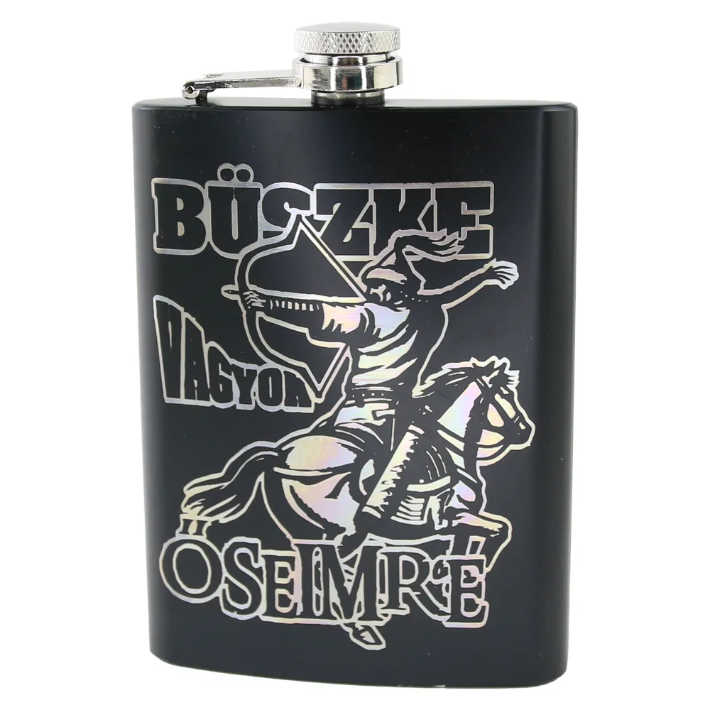 Plosca metalica gravata 220 ml "Buszke vagyok Oseimre"