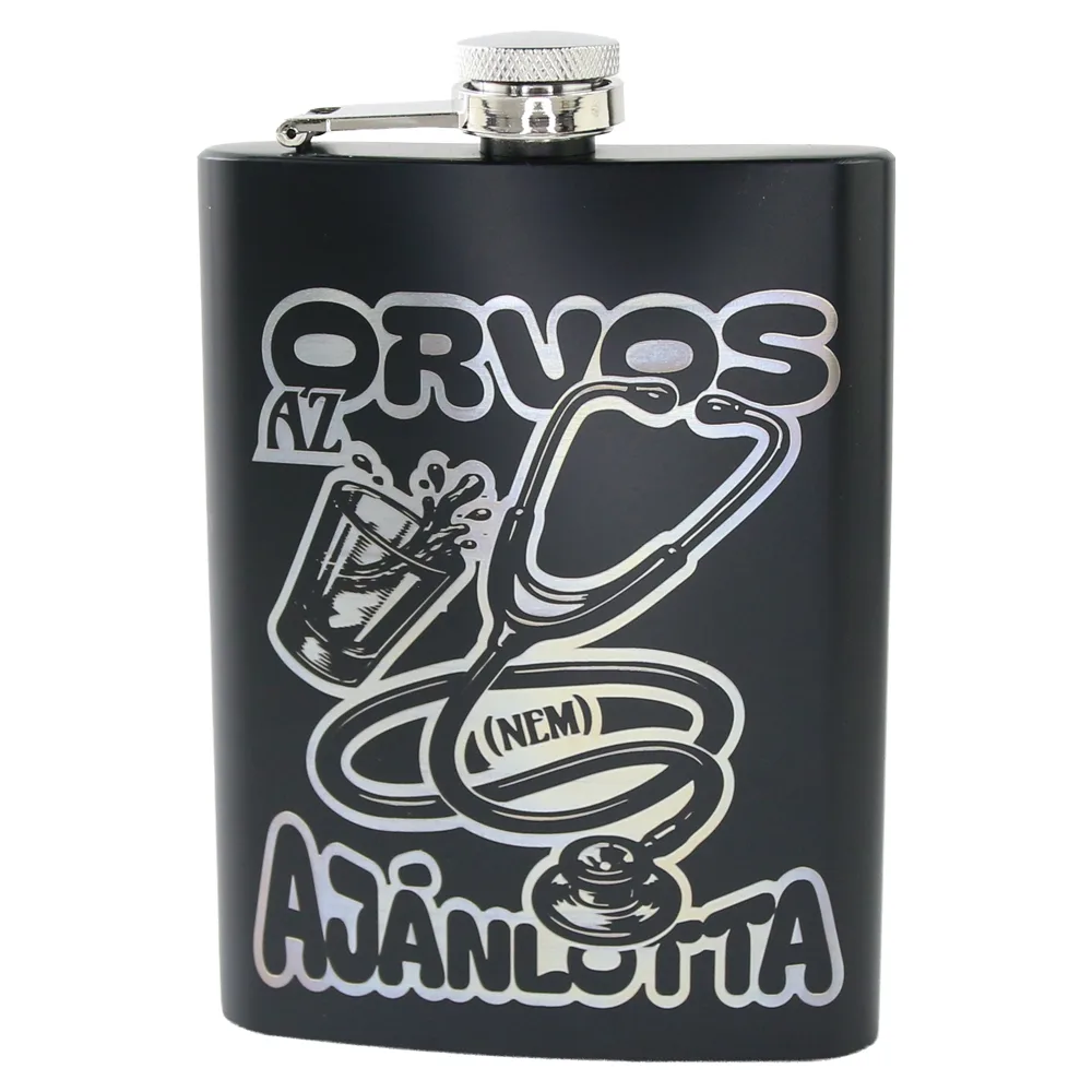 Plosca metalica gravata 220 ml "Az orvos nem ajanlotta!"