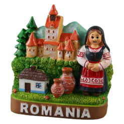 Magnet frigider din rasina "Romania" 7.5 x 8 cm
