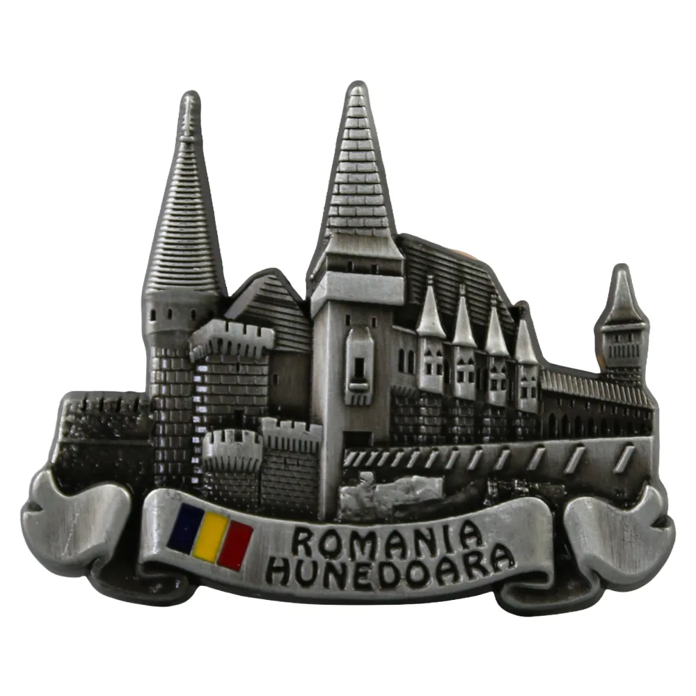 Magnet de frigider metalic "Romania / Hunedoara" 7 x 5.5 cm
