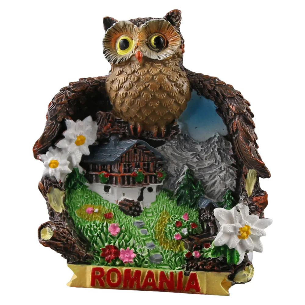 Magnet frigider din rasina "Romania" 6 x 7 cm
