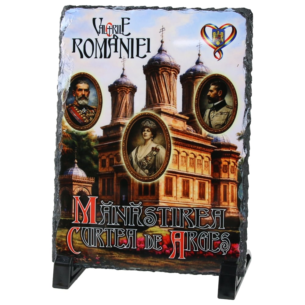 Placa ardezie "Manastirea Curtea de Arges - Valoriile Romaniei" 14 x 19 cm Placa ardezie "Manastirea Curtea de Arges - Valoriile Romaniei" 14 x 19 cm