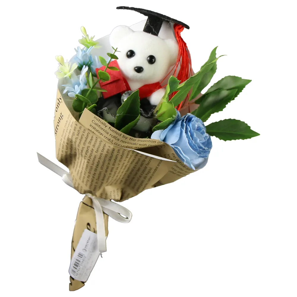 Buchet floral pentru absolventi cu ursulet 26 cm