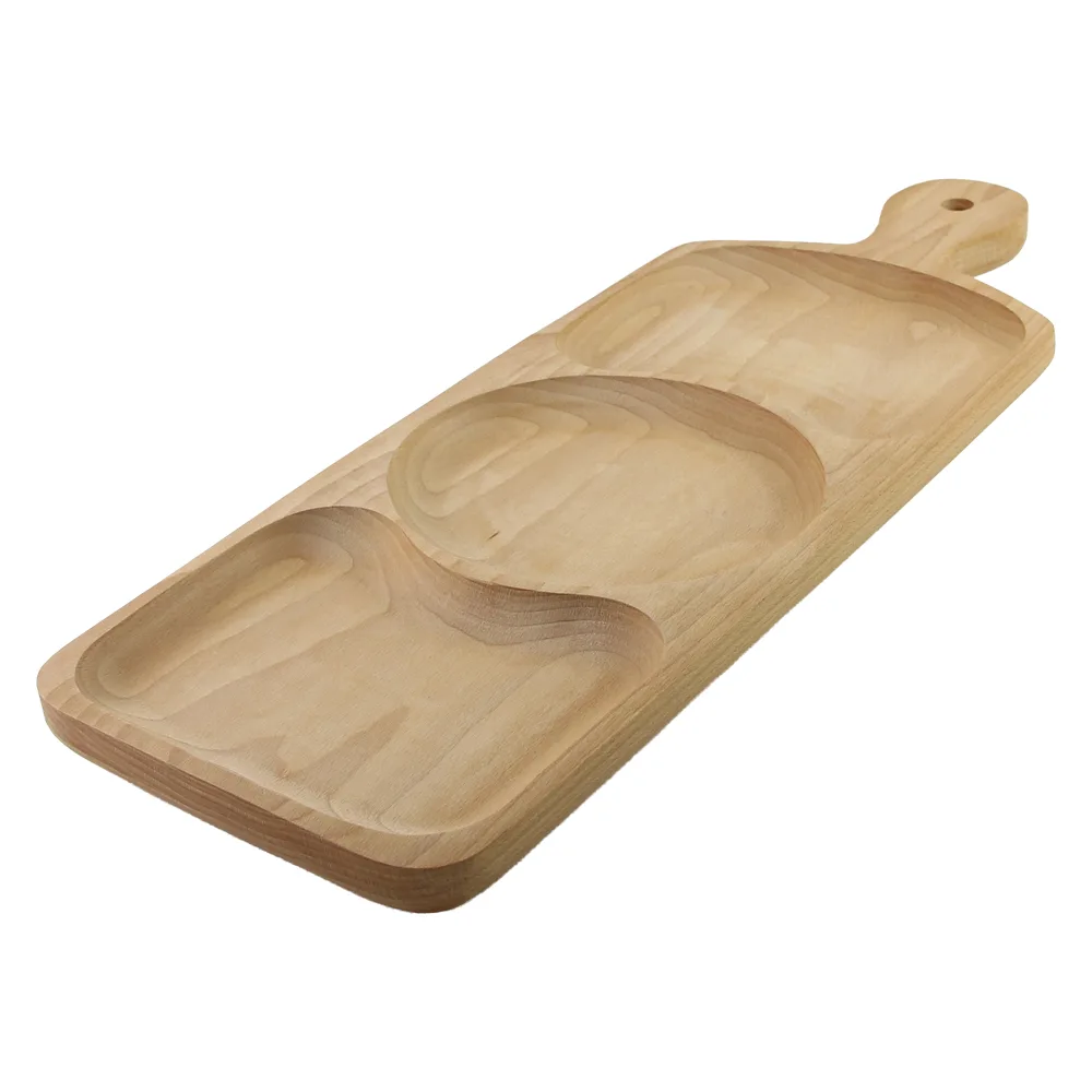 Platou din lemn cu 3 compartimente si maner 21 x 58 cm Platou din lemn cu 3 compartimente si maner 21 x 58 cm