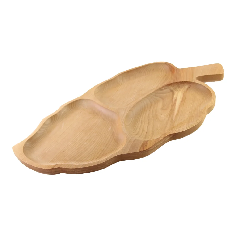 Platou din lemn cu 3 compartimente Frunza 26 x 52 cm Platou din lemn cu 3 compartimente Frunza 26 x 52 cm
