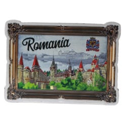 Magnet de frigider din plastic cu aspect metalic "Romania" 8.5 x 6.5 cm Castele