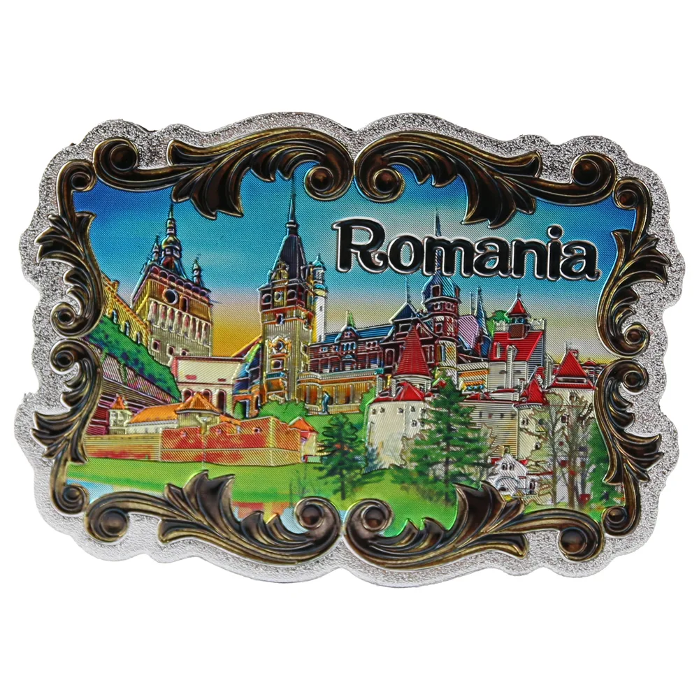 Magnet de frigider din plastic cu aspect metalic "Romania" 8.5 x 6 cm Castele Magnet de frigider din plastic cu aspect metalic "Romania" 8.5 x 6 cm Castele