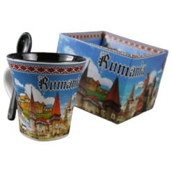 Cana din ceramica cu lingurita "Romania" 90 ml castele / Vlad Tepes