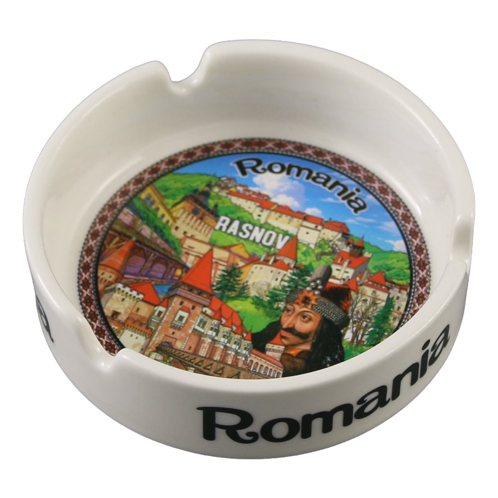 Scrumiera suvenir din ceramica "Romania" 8.5 cm Scrumiera suvenir din ceramica "Romania" 8.5 cm