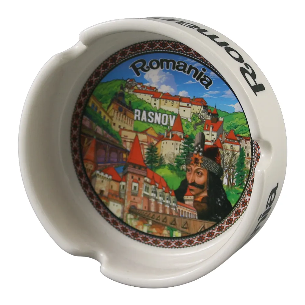 Scrumiera suvenir din ceramica "Romania" 8.5 cm