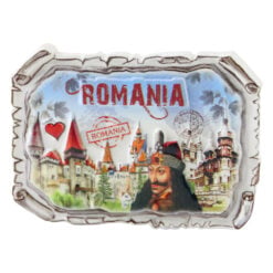 Magnet de frigider suvenir din rasina  "Romania" Castele si Vlad Tepes 7 x 5 cm