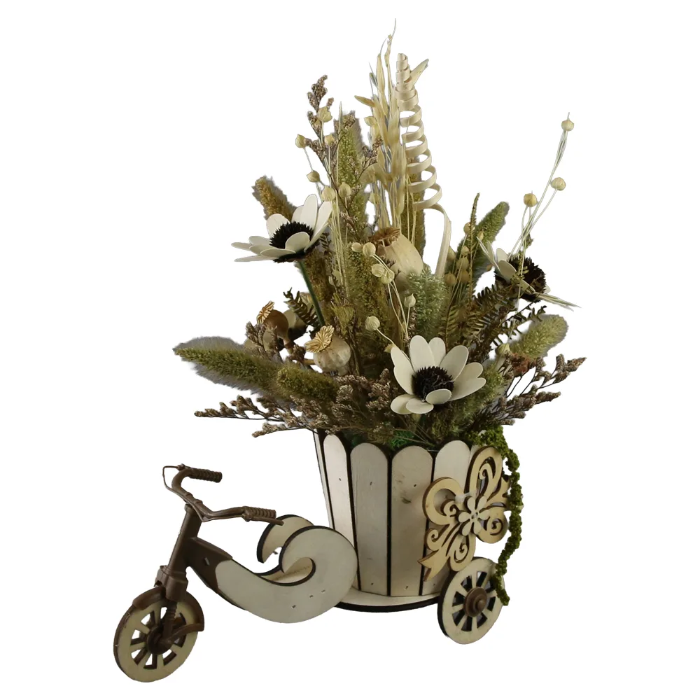 Aranjament floral cu plante uscate in bicicleta din lemn 24 cm Aranjament floral cu plante uscate in bicicleta din lemn 24 cm