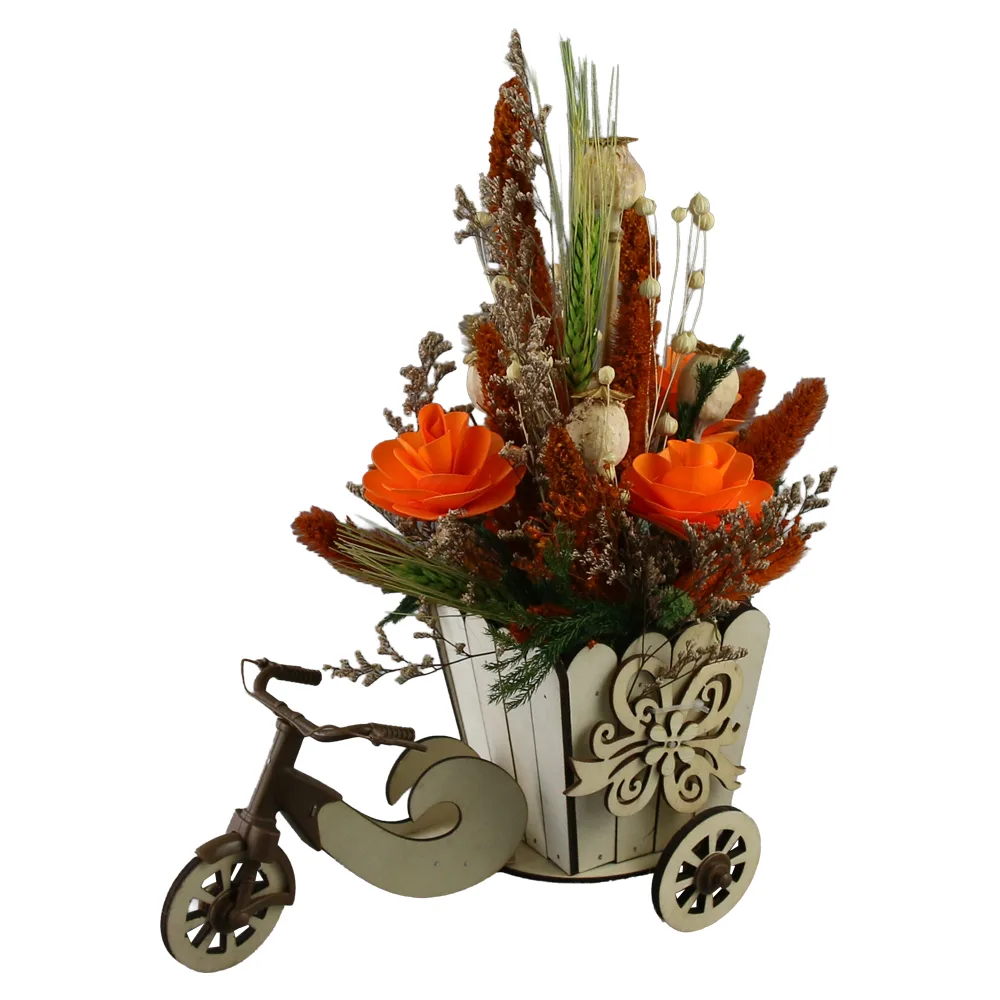 Aranjament floral cu plante uscate in bicicleta din lemn 24 cm Aranjament floral cu plante uscate in bicicleta din lemn 24 cm