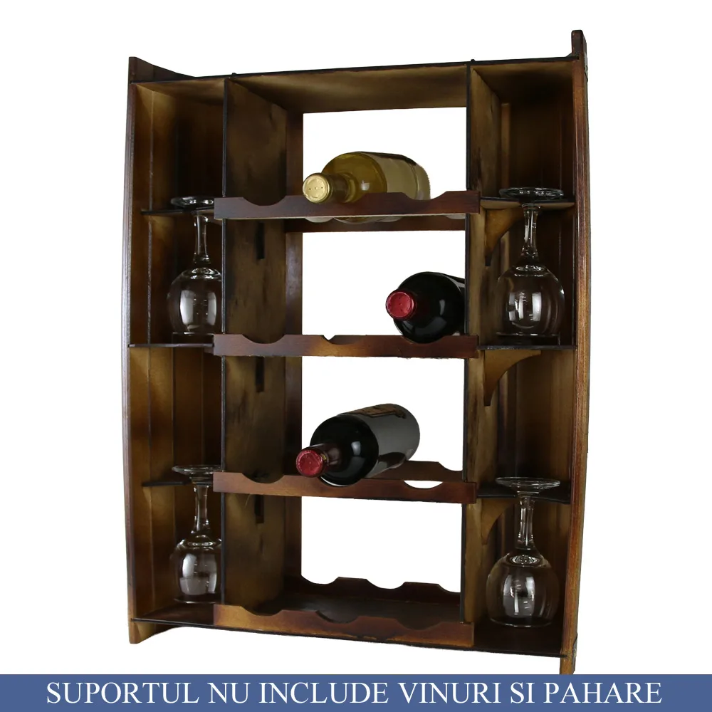 Suport lemn pentru 12 sticle de vin si pahare